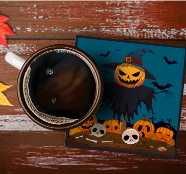 Poháralátétek halloween - madárijesztő tökjelenet - TenStickers
