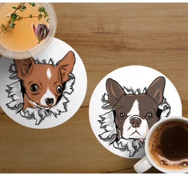 Poháralátétek szörnyszülött - chihuahua és bulldog arcok - TenStickers