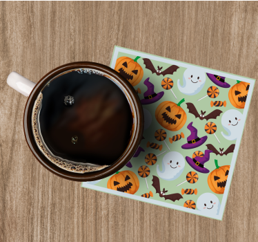 Rajzfilm szellemek és kalapokkal minta halloween poháralátét - TenStickers