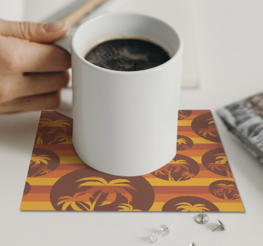 Retro naplemente és a tenyér minta 70-es évek alátét készlet - TenStickers