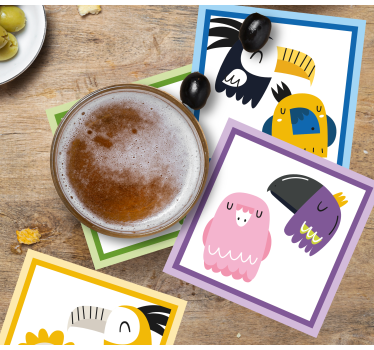 Színes madárfejek poháralátétek sörszőnyegek - TenStickers