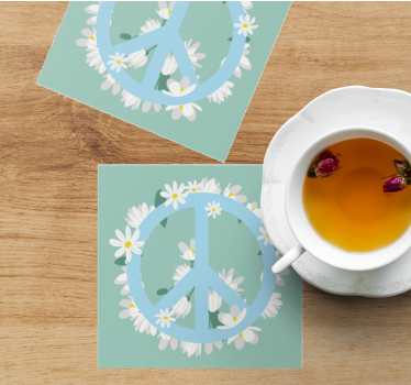 Világoskék béke szimbólum virágokkal retro alátétek - TenStickers