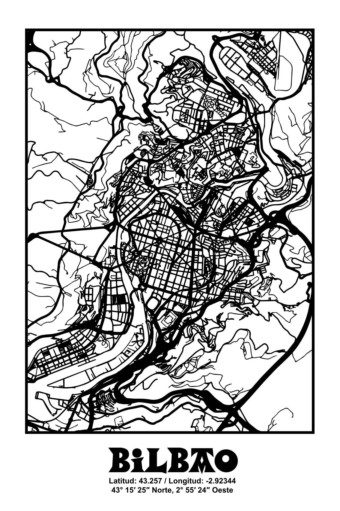 Bilbao topográfiai plakát szobánként - TenStickers