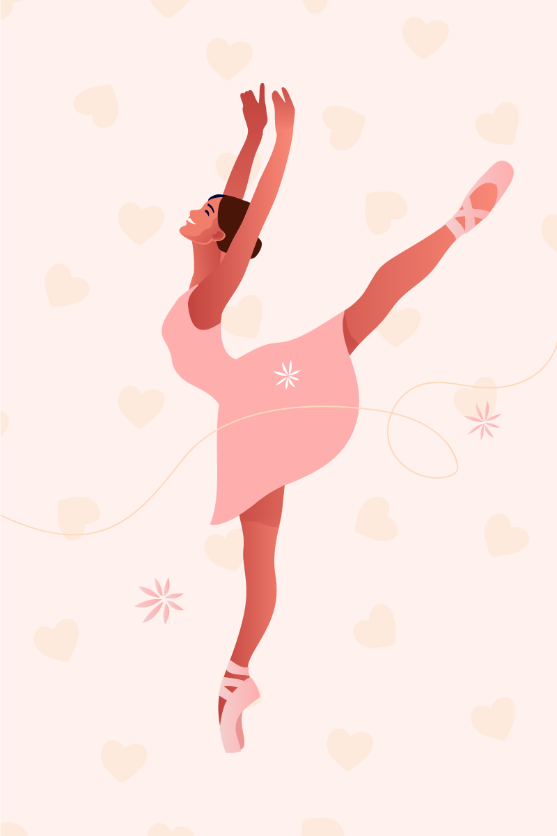 Balerina szívekkel poszter gyerekszobába - TenStickers