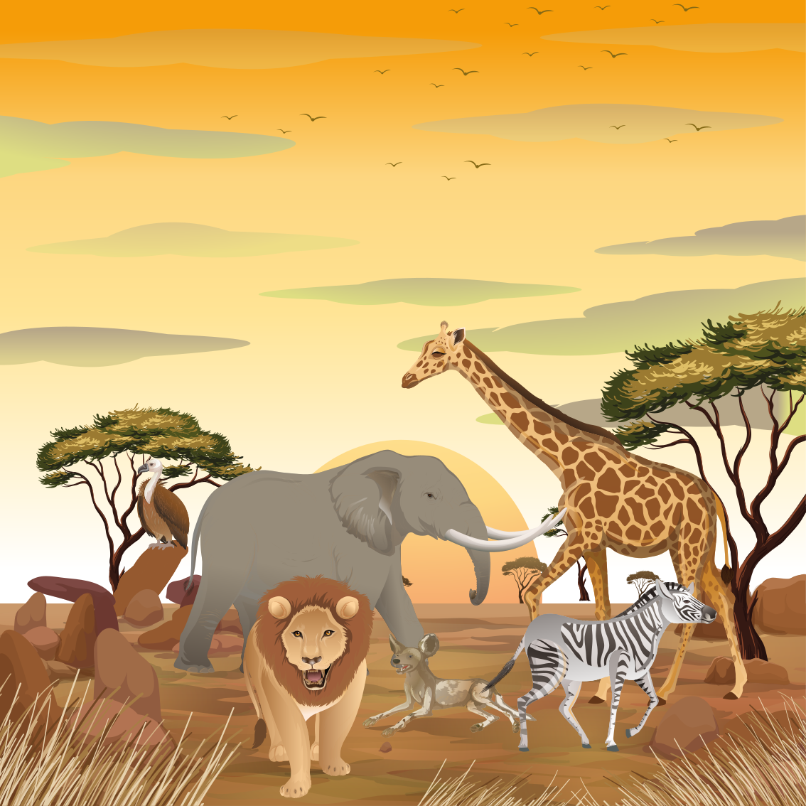 Afrikai állatok növényekkel poszter gyerekszobába - TenStickers