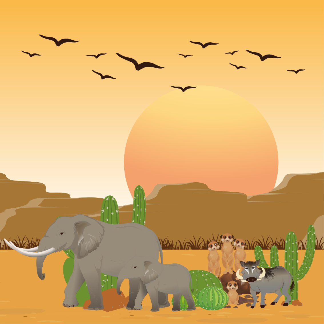 Afrikai állatok a vadonban poszter gyerekszobába - TenStickers