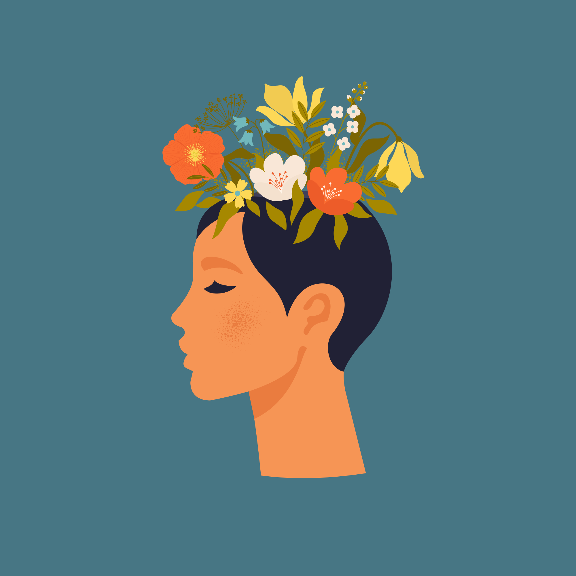 Absztrakt nő kék háttéren - flores plakát - TenStickers