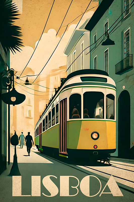 Lisbon vintage illusztráció plakát városok és országok - TenStickers