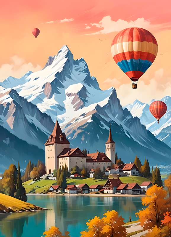Chateau d'oex plakát tájak - TenStickers