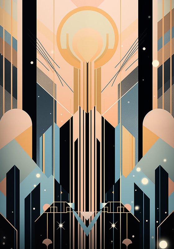 Rózsaszín és kék formák art deco plakát - TenStickers
