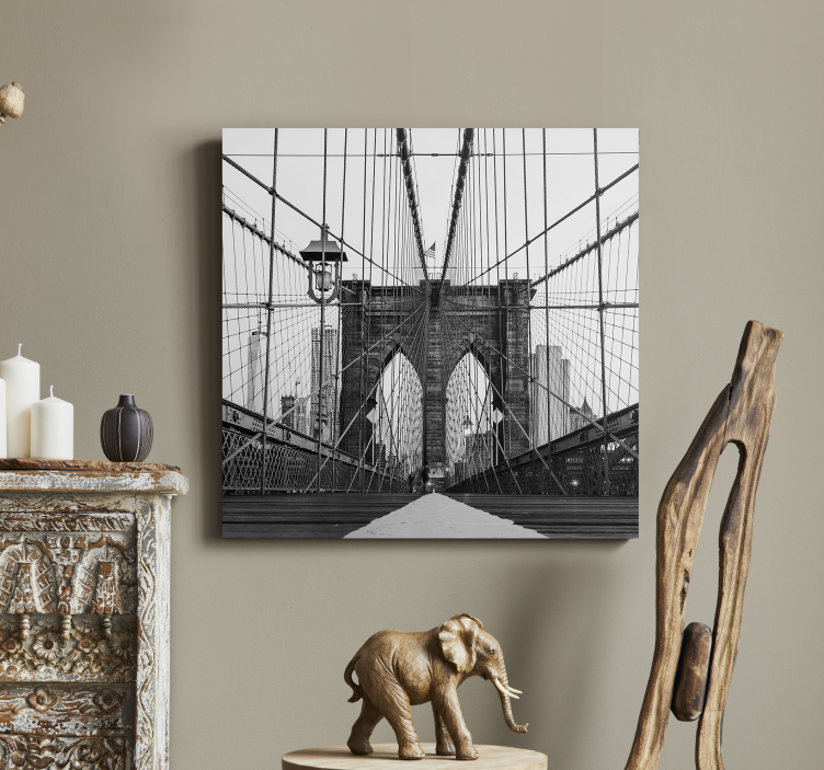 Fekete-fehér brooklyn bridge 3d vászonnyomat - TenStickers