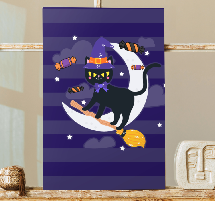 Fekete macska boszorkány vászon macskák - TenStickers