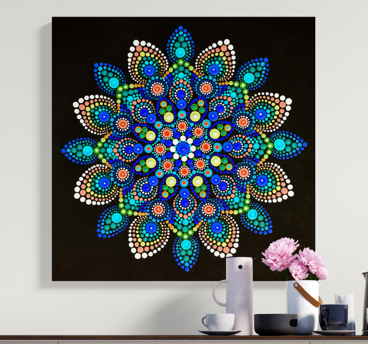 Mandala színes pontok mandala vászon fal art - TenStickers