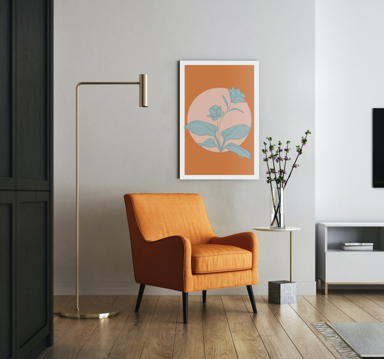 Narancs stilizált illusztráció vászon virágok és növények - TenStickers