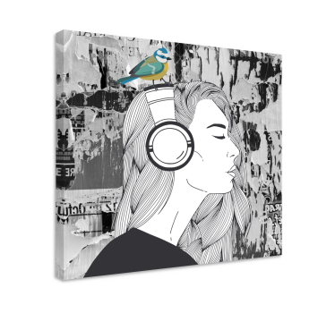 Nő fejhallgató és madár vászon art - TenStickers