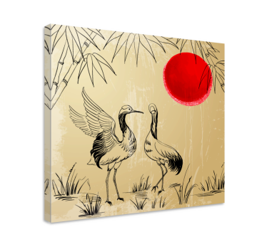 Kínai hegyek gólyák suns hálószoba vászon art - TenStickers
