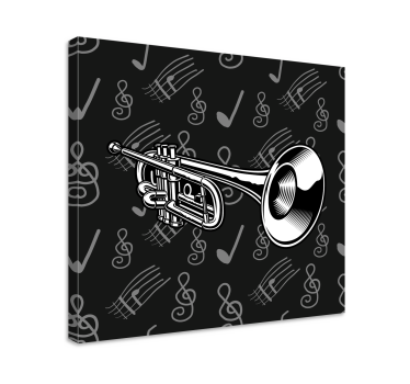 Fekete-fehér trombita illusztráció zene vászon nyomtatás - TenStickers