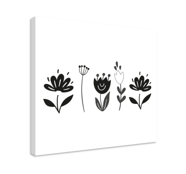 Fekete -fehér virágok virágos vászon - TenStickers
