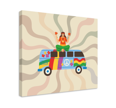 Colorfu hippi lány egy busz vintage fali nyomatokkal - TenStickers
