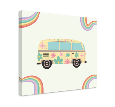 Színes busz, szivárványos vintage fali nyomatokkal díszítve - TenStickers