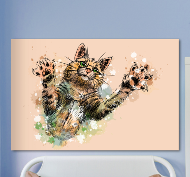 Aranyos festett macska fal art vászon - TenStickers