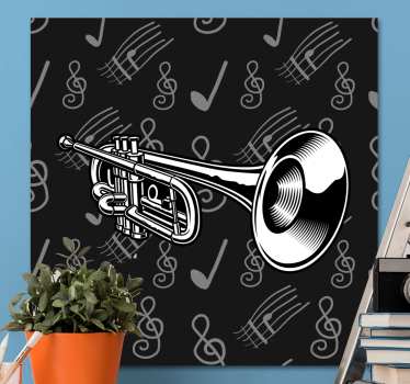 Fekete-fehér trombita illusztráció zene vászon nyomtatás - TenStickers