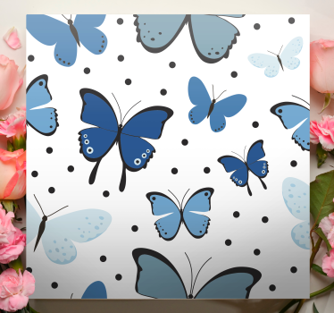Fekete -kék pillangó fali nyomat nappaliba - TenStickers