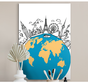 Landmark ikonok világtérkép art vászon - TenStickers