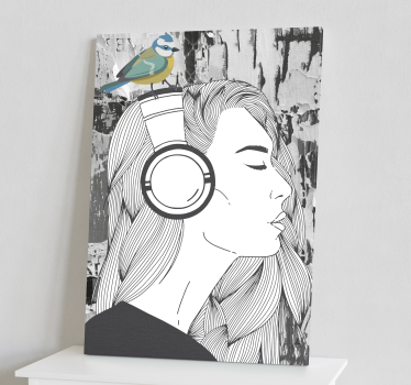 Nő fejhallgató és madár vászon art - TenStickers
