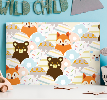 Patchwork medve és róka design fali képek óvodába - TenStickers