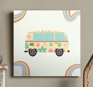 Színes busz, szivárványos vintage fali nyomatokkal díszítve - TenStickers