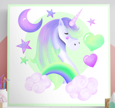 Szív és szivárvány egyszarvú vászon fal art - TenStickers