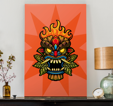 Tűz tiki maszk rajzfilm graffiti modern művészeti nyomatok vászon - TenStickers