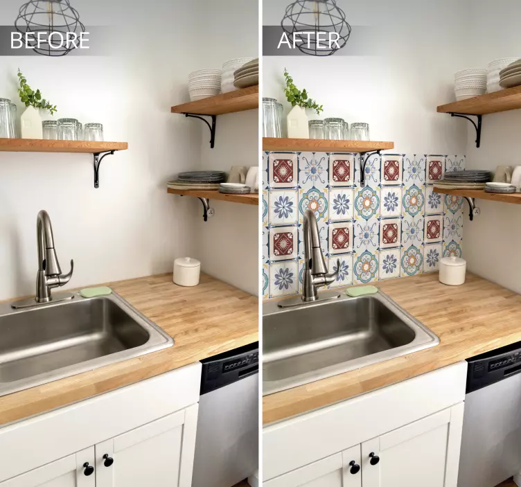 Gyönyörű cement stílusú csempe matrica a konyhához - TenStickers