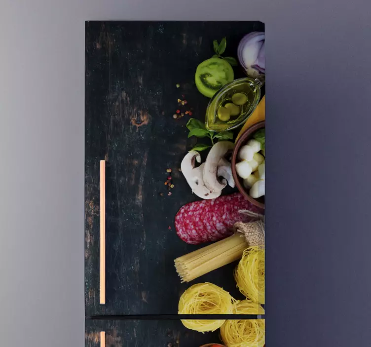 Matrica Hűtő vinilo comida sobre madera - TenStickers