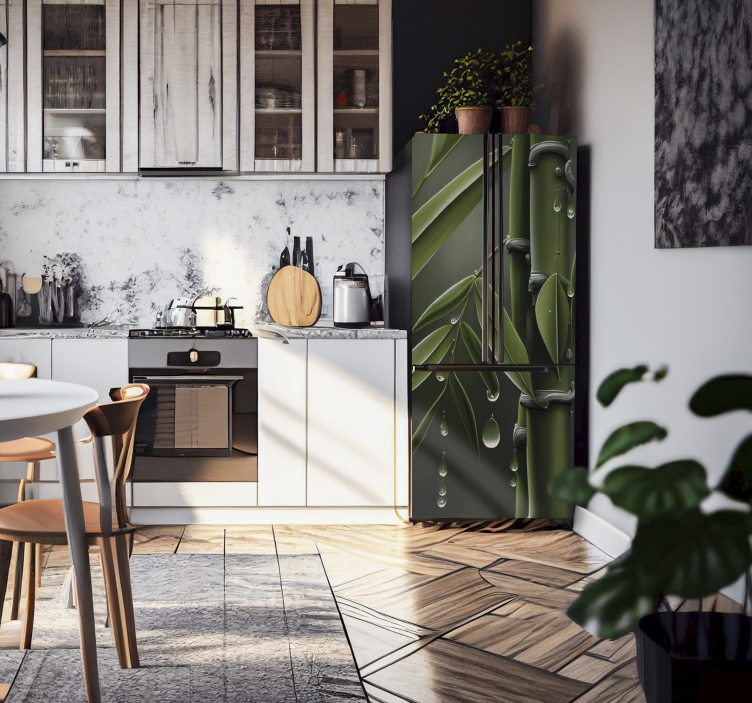 Matrica Hűtő vinilo bambú con gotas - TenStickers