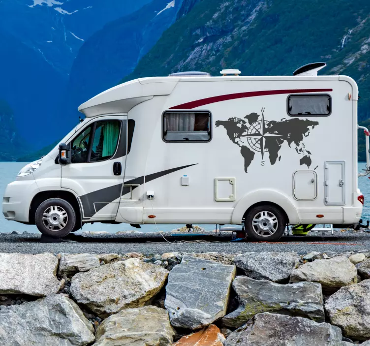 Világtérkép és iránytű lakókocsi rajz matrica - TenStickers