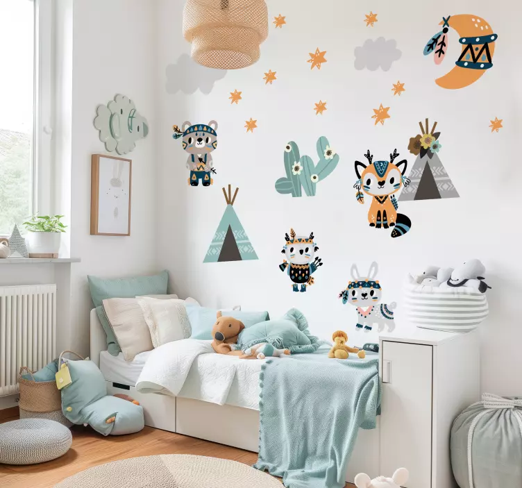 Illusztrációk matrica indiai stílusú állatok - TenStickers