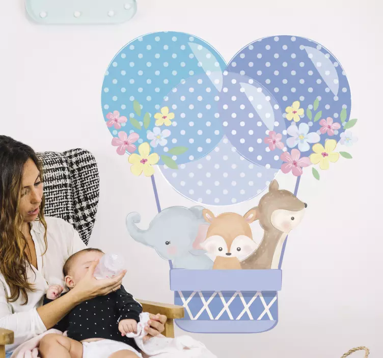 Akvarell állatok hőlégballon fal matrica - TenStickers