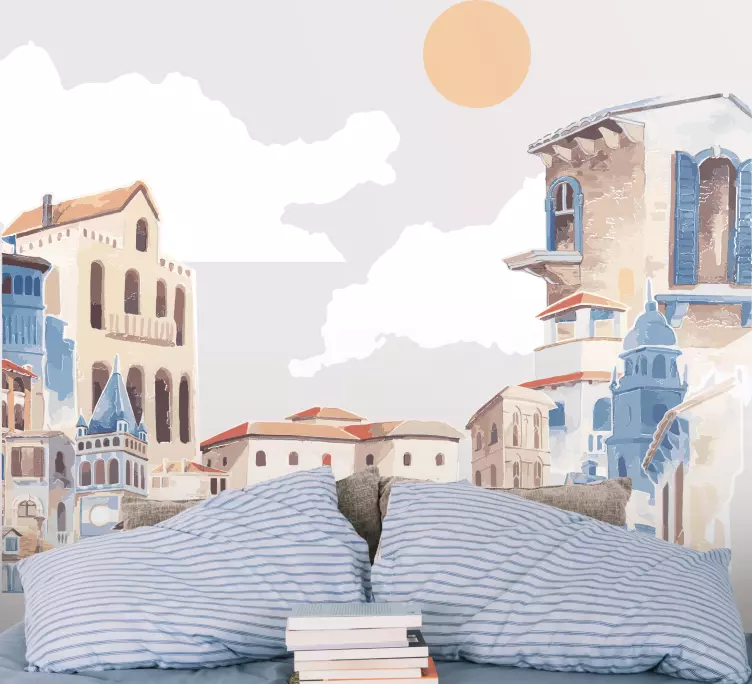 Akvarell város rajz illusztráció matrica - TenStickers