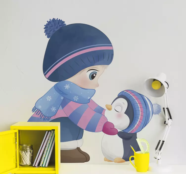 Anime lány pingvin illusztráció matricával - TenStickers