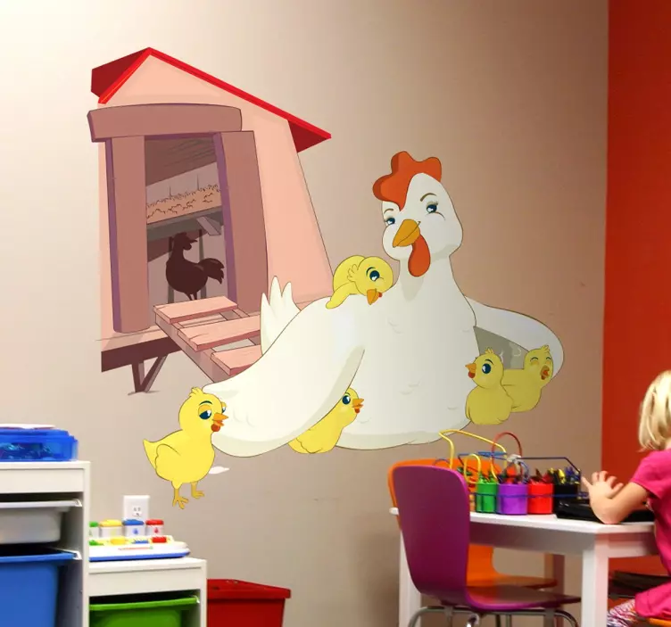 Anya tyúk és csibék matrica - TenStickers