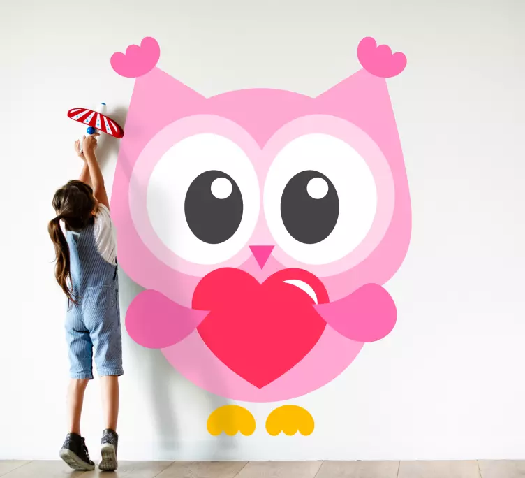 Baba bagoly illusztráció és a szív hálószoba matrica - TenStickers