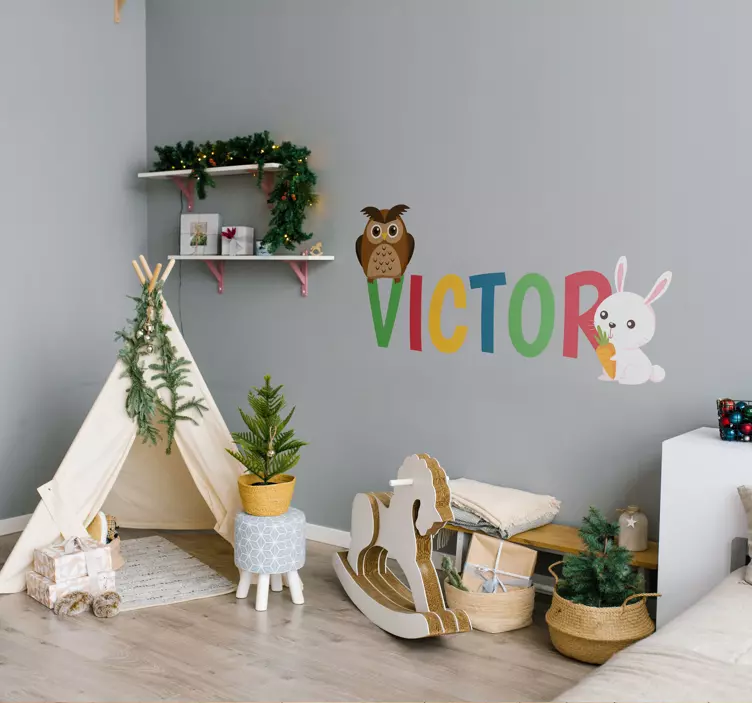 Bagoly nyúl egyedi név matrica illusztráció - TenStickers