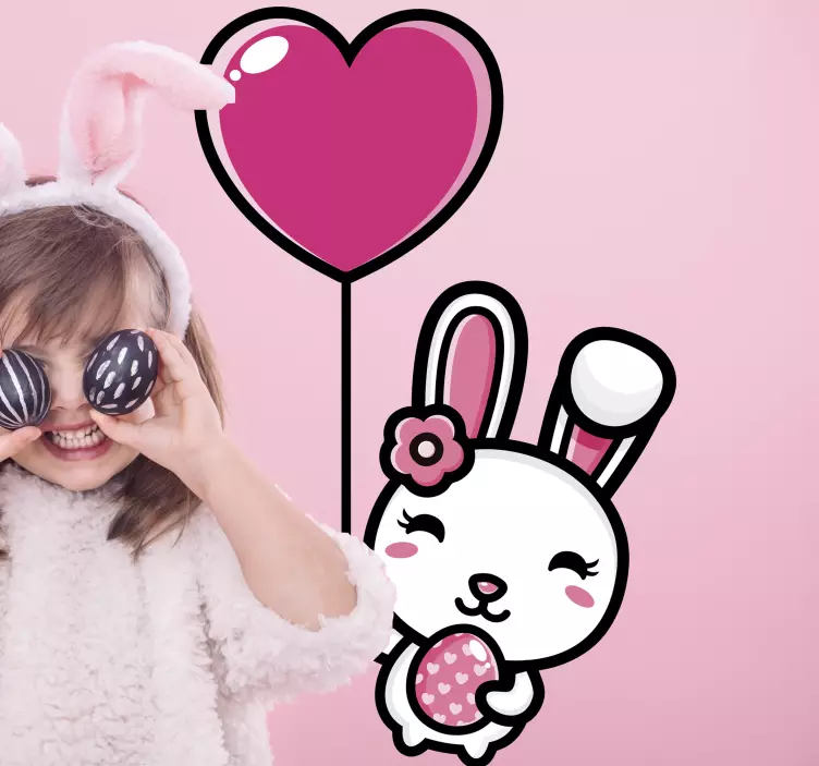 Boldog nyuszi légballonnal - kedvenc matrica háziállatokkal - TenStickers