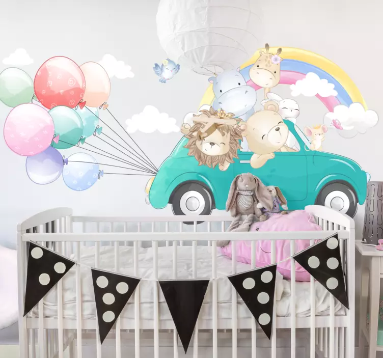 Boldog színes autó állatokkal vinil matrica - TenStickers