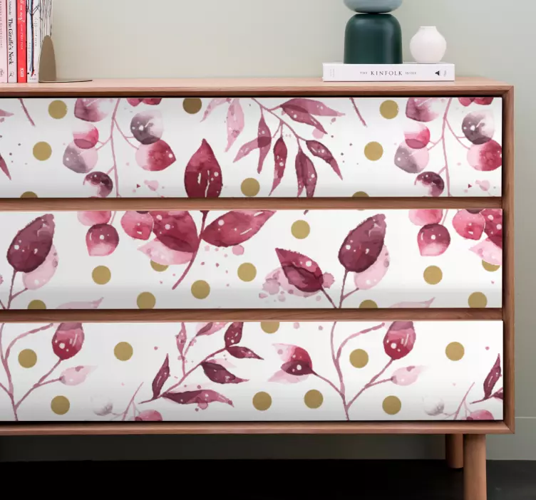 Bordó levelek arany bútor matricával - TenStickers