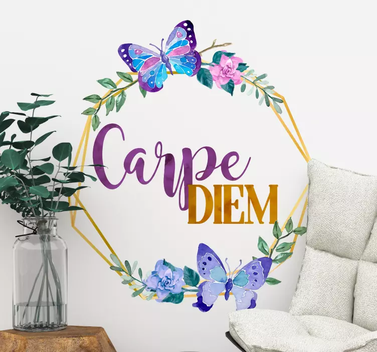Carpe diem virágokkal nappali fal dekorációval - TenStickers