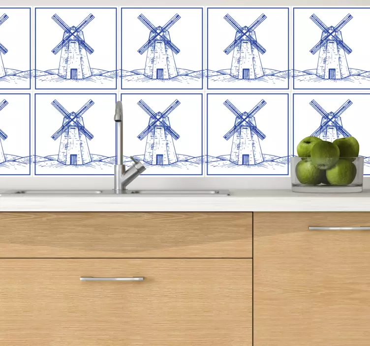 Delfts kék malom csempe matrica - TenStickers