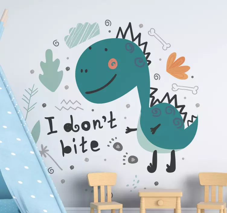 Dinoszaurusz zöld mosolygó dinoszaurusz fal matrica - TenStickers